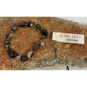 Peyote Bird Sterling Silver Fire Agate Beaded Bracelet‎ J141